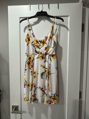 Express White Floral Mini Dress with Yellow & Pink Blooms